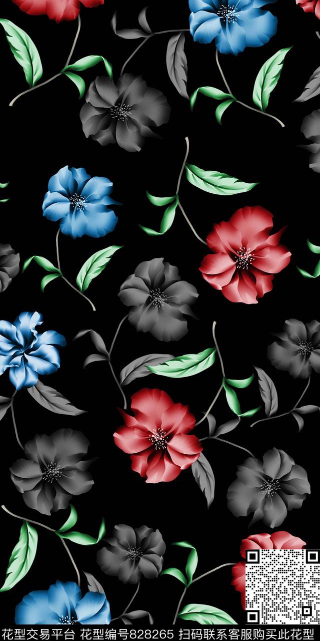 手绘鲜花花卉数码印花华亿平台下载（图片编号: 828265） - 瓦栏（Walan）