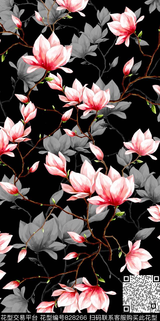 手绘鲜花花卉数码印花华亿平台下载（图片编号: 828266） - 瓦栏（Walan）