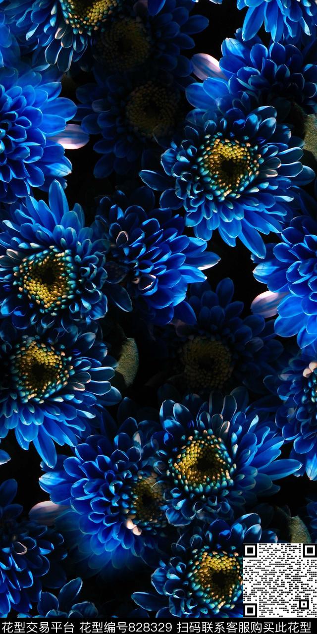 鲜花抽象花卉菊花数码印花华亿平台下载（图片编号: 828329） - 瓦栏（Walan）
