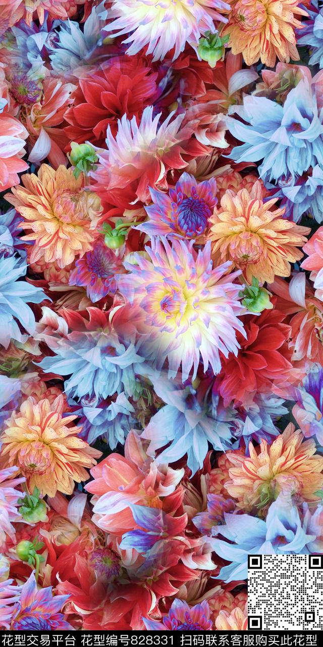 乱花鲜花菊花数码印花华亿平台下载（图片编号: 828331） - 瓦栏（Walan）