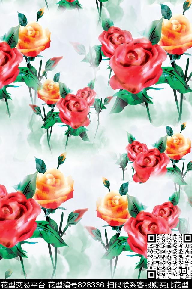 花卉玫瑰花朵数码印花华亿平台下载（图片编号: 828336） - 瓦栏（Walan）