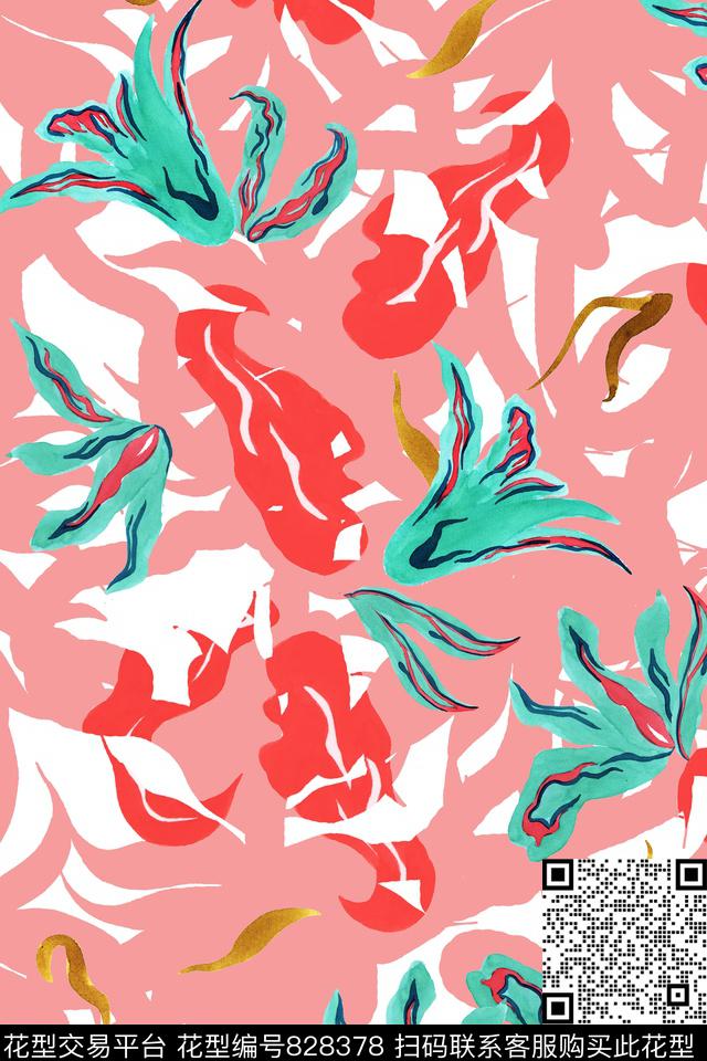 水彩花卉几何夏日数码印花华亿平台下载（图片编号: 828378） - 瓦栏（Walan）