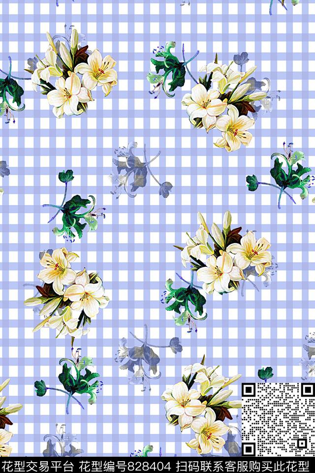 女装格子花卉数码印花华亿平台下载（图片编号: 828404） - 瓦栏（Walan）