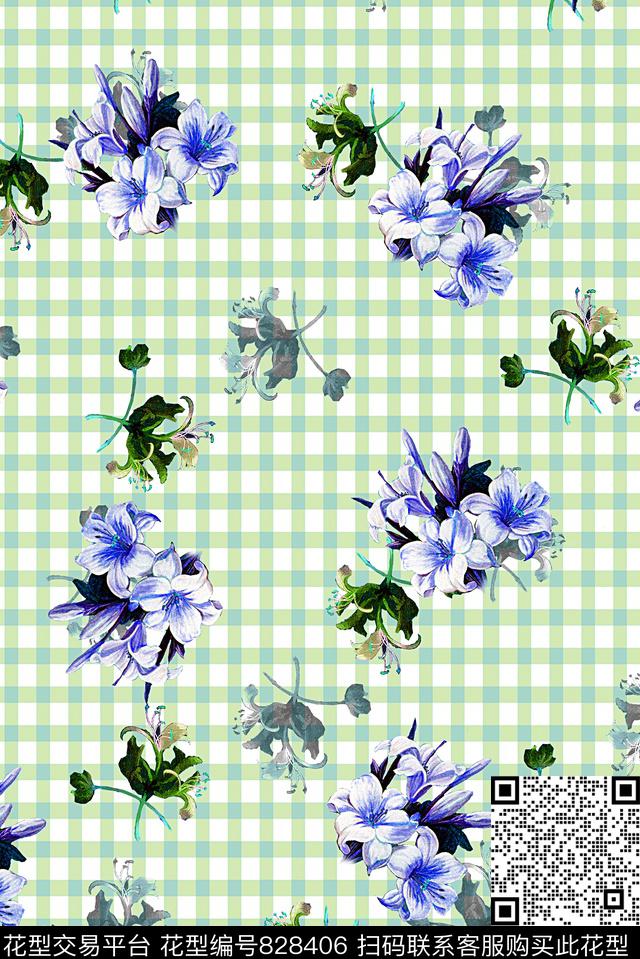 女装格子花卉数码印花华亿平台下载（图片编号: 828406） - 瓦栏（Walan）
