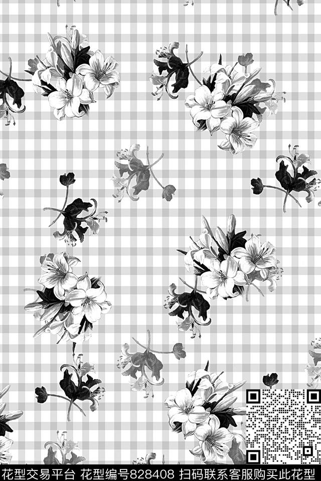 女装格子花卉数码印花华亿平台下载（图片编号: 828408） - 瓦栏（Walan）