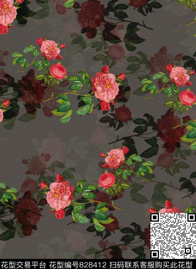 花卉中国风女装数码印花华亿平台下载（图片编号: 828412） - 瓦栏（Walan）