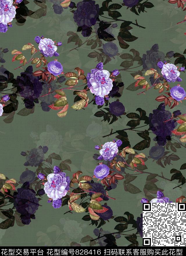 花卉中国风女装数码印花华亿平台下载（图片编号: 828416） - 瓦栏（Walan）