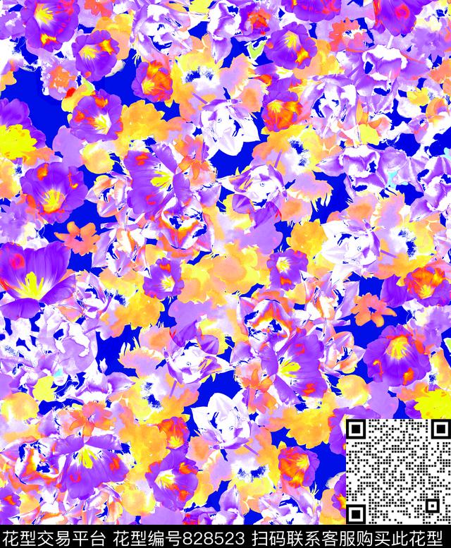 花朵三色堇小碎花数码印花华亿平台下载（图片编号: 828523） - 瓦栏（Walan）