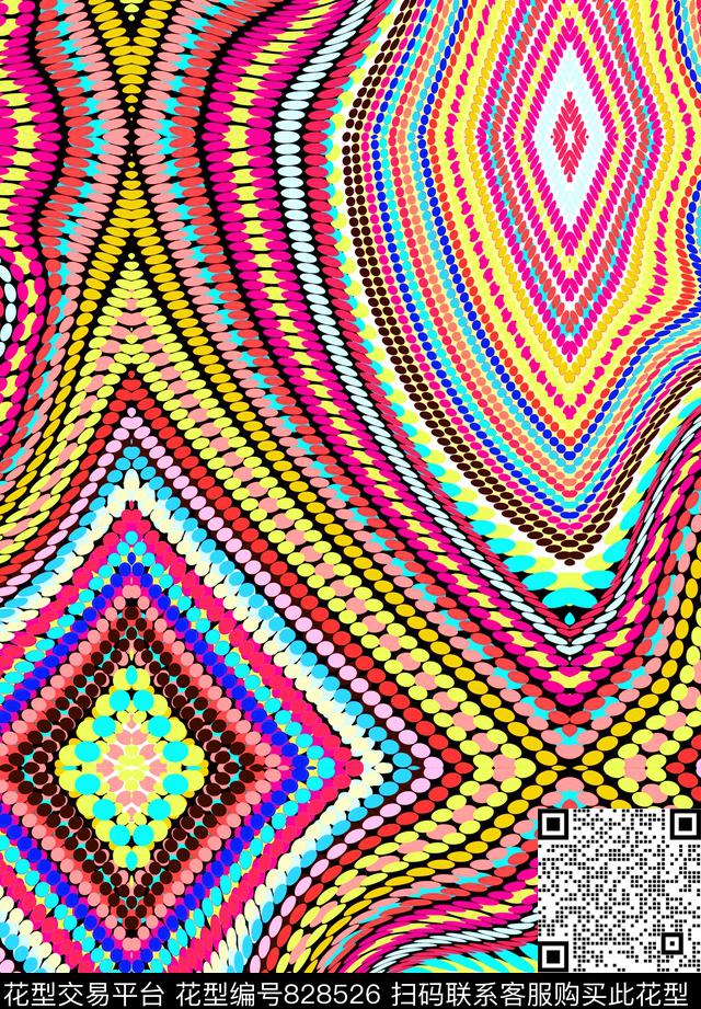 抽象彩珠扭曲数码印花华亿平台下载（图片编号: 828526） - 瓦栏（Walan）
