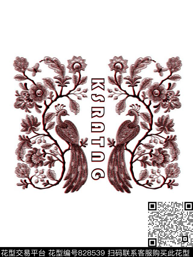 刺绣鸟花男装T恤华亿平台传统印花华亿平台下载（图片编号: 828539） - 瓦栏（Walan）