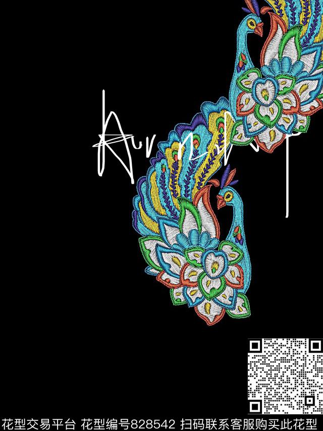 刺绣孔雀鸟男装T恤华亿平台数码印花华亿平台下载（图片编号: 828542） - 瓦栏（Walan）