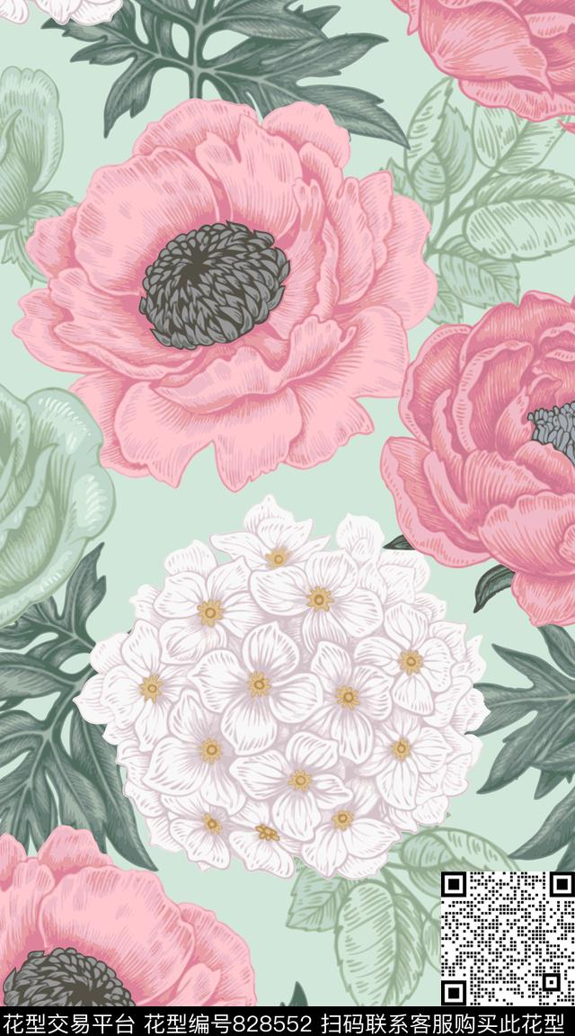 小碎花大花花朵传统印花华亿平台下载（图片编号: 828552） - 瓦栏（Walan）