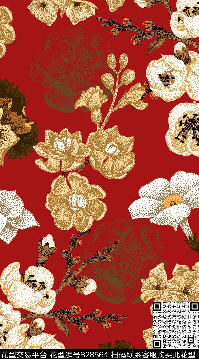 小碎花大花花朵传统印花华亿平台下载（图片编号: 828564） - 瓦栏（Walan）