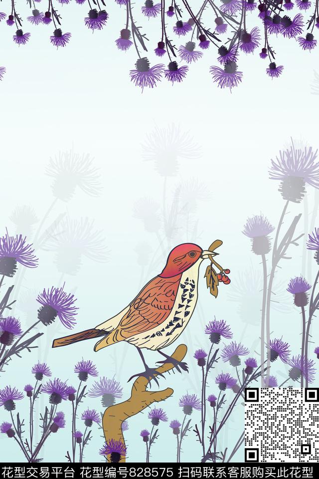 小碎花花鸟花卉数码印花华亿平台下载（图片编号: 828575） - 瓦栏（Walan）