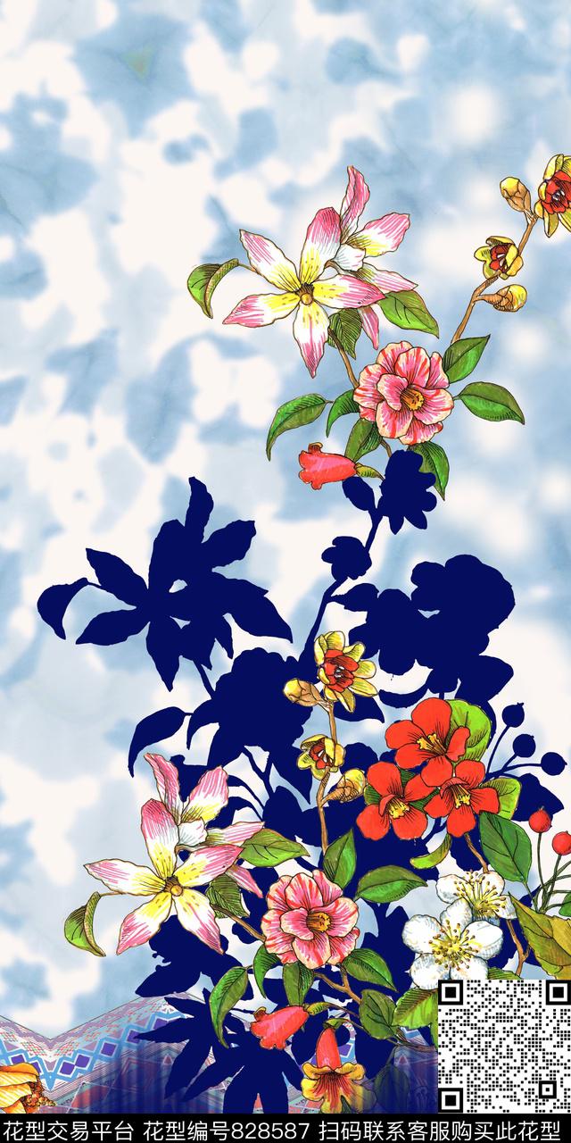 花卉渐变水彩数码印花华亿平台下载（图片编号: 828587） - 瓦栏（Walan）