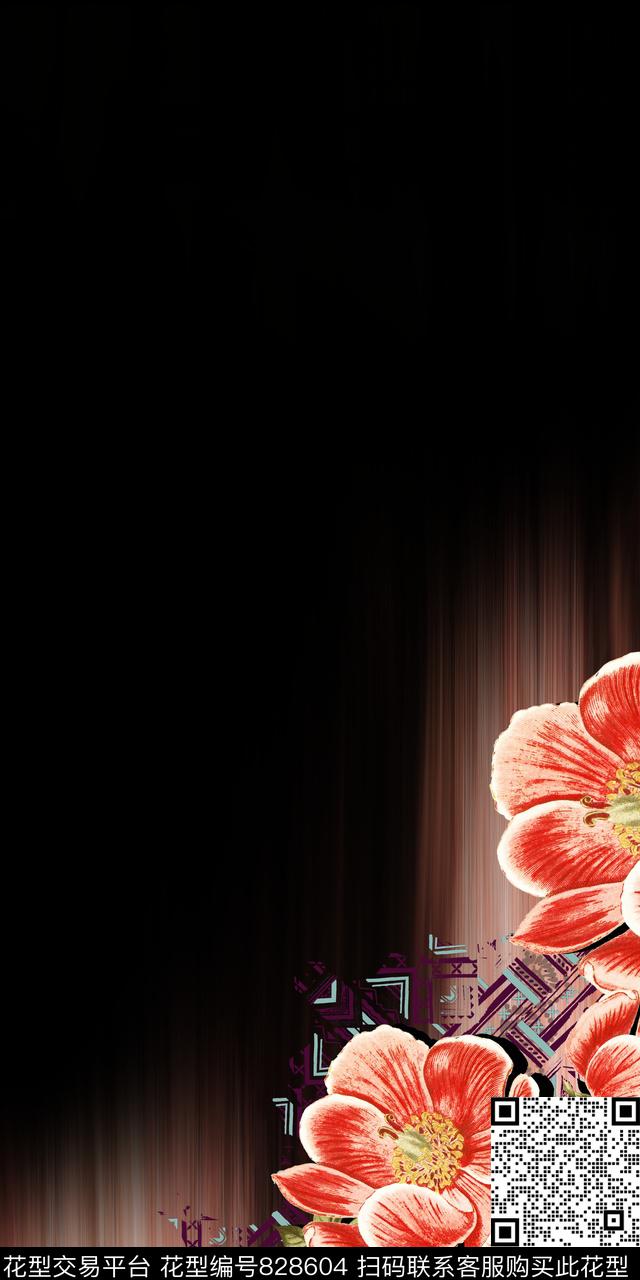 晕染花卉渐变数码印花华亿平台下载（图片编号: 828604） - 瓦栏（Walan）