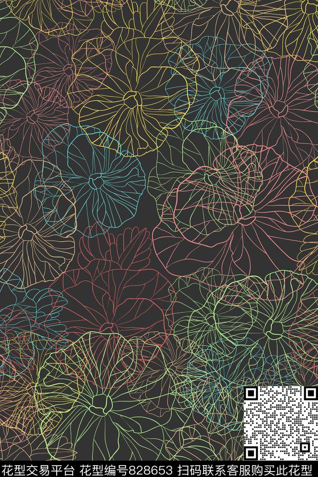 大叶子色彩花传统印花华亿平台下载（图片编号: 828653） - 瓦栏（Walan）
