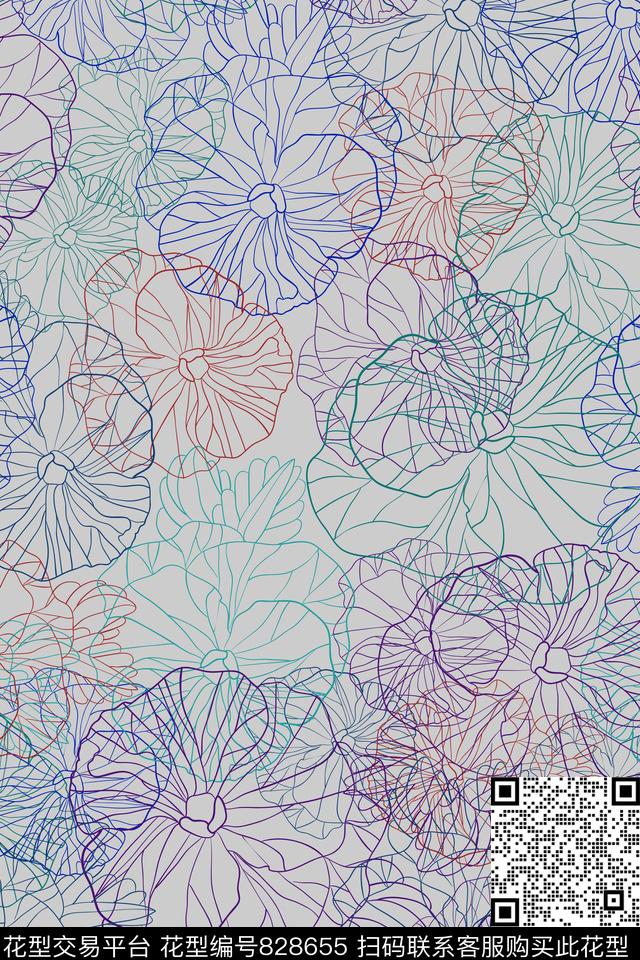 大叶子色彩花传统印花华亿平台下载（图片编号: 828655） - 瓦栏（Walan）