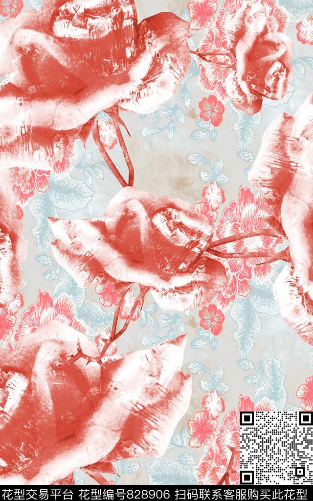 花卉水彩花肌理数码印花华亿平台下载（图片编号: 828906） - 瓦栏（Walan）