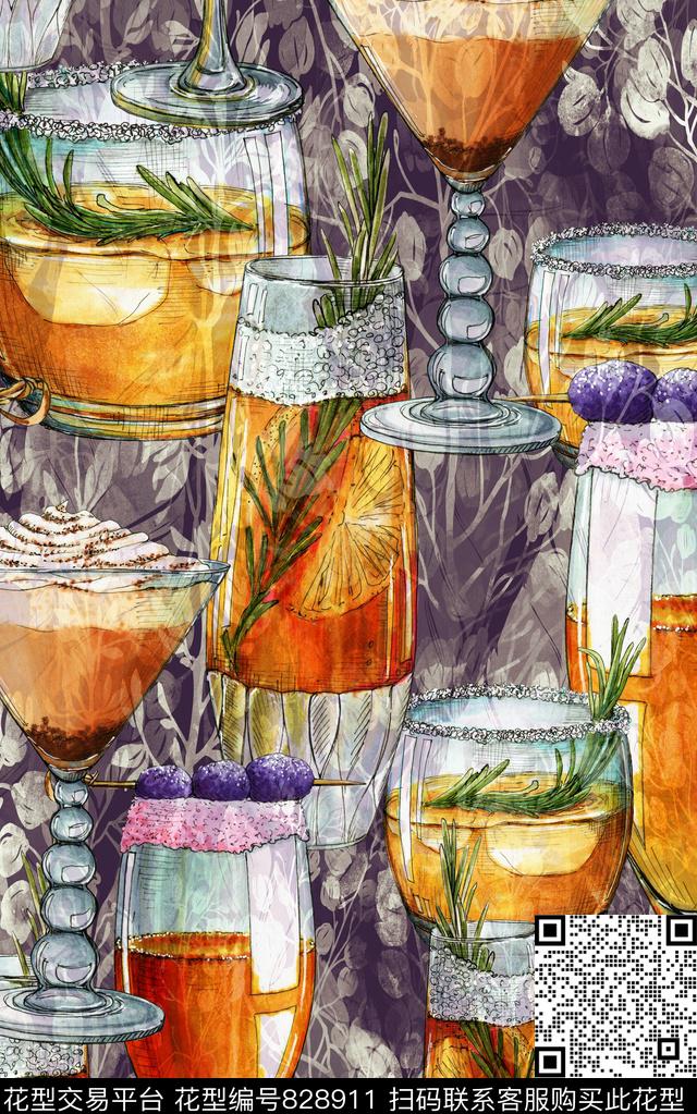 水彩肌理酒杯数码印花华亿平台下载（图片编号: 828911） - 瓦栏（Walan）