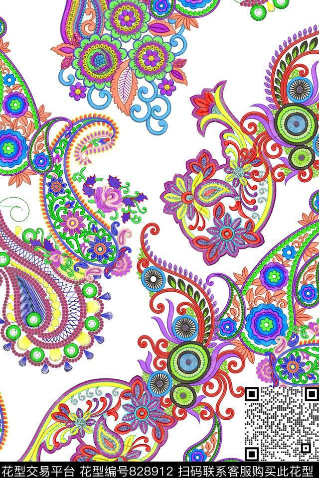 绣花佩斯里腰果数码印花华亿平台下载（图片编号: 828912） - 瓦栏（Walan）