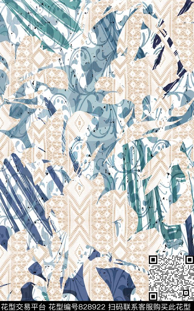 蕾丝肌理抽象数码印花华亿平台下载（图片编号: 828922） - 瓦栏（Walan）