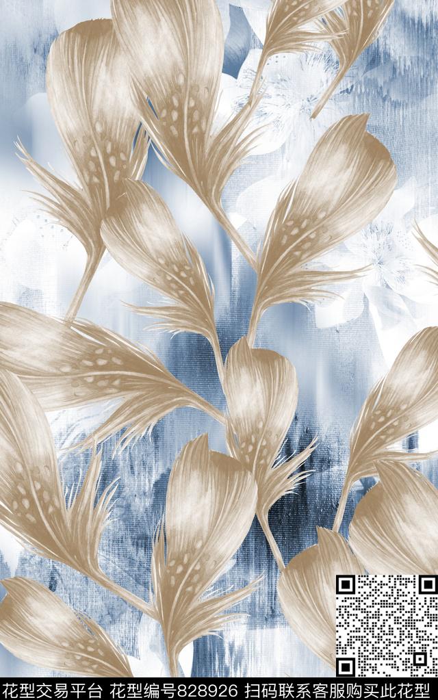 羽毛肌理淡彩数码印花华亿平台下载（图片编号: 828926） - 瓦栏（Walan）