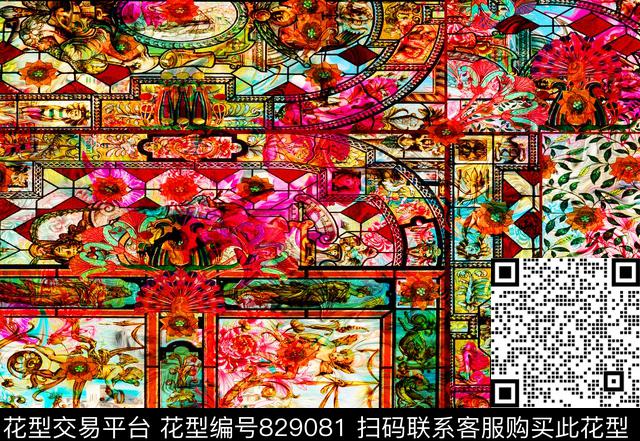 欧美怀旧炫彩数码印花华亿平台下载（图片编号: 829081） - 瓦栏（Walan）