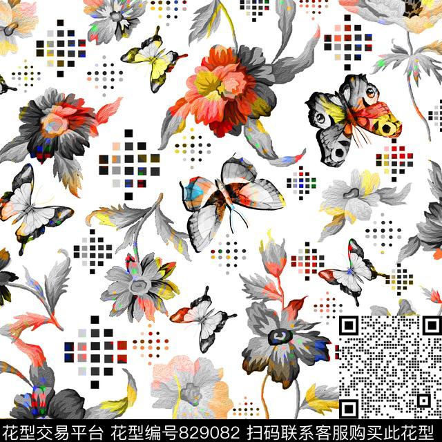 蝴蝶花卉色块数码印花华亿平台下载（图片编号: 829082） - 瓦栏（Walan）
