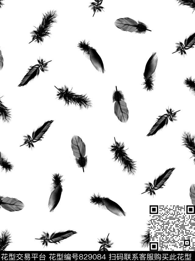 羽毛裁片满印匹印传统印花华亿平台下载（图片编号: 829084） - 瓦栏（Walan）