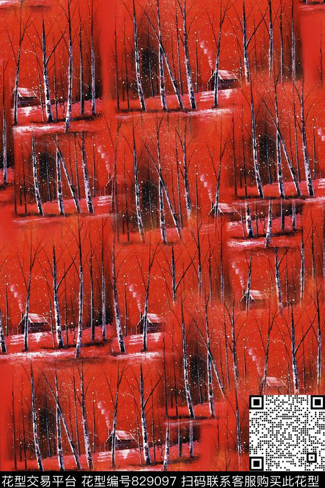 趣味风景树林数码印花华亿平台下载（图片编号: 829097） - 瓦栏（Walan）