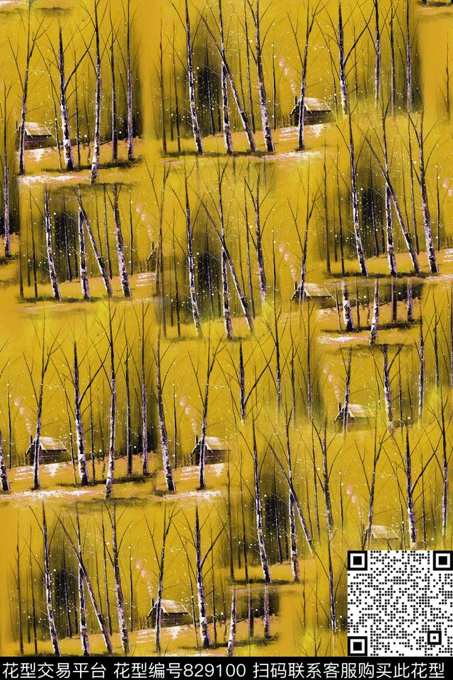 趣味风景树林数码印花华亿平台下载（图片编号: 829100） - 瓦栏（Walan）