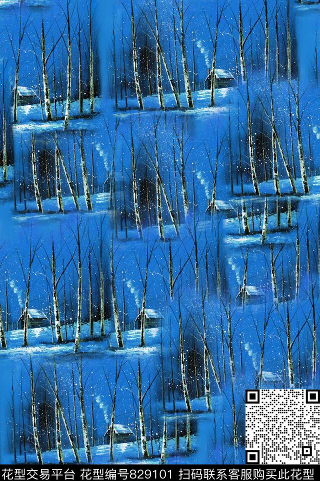 趣味风景树林数码印花华亿平台下载（图片编号: 829101） - 瓦栏（Walan）