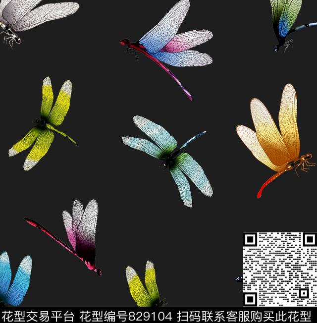 翅膀蜻蜓动物纹数码印花华亿平台下载（图片编号: 829104） - 瓦栏（Walan）