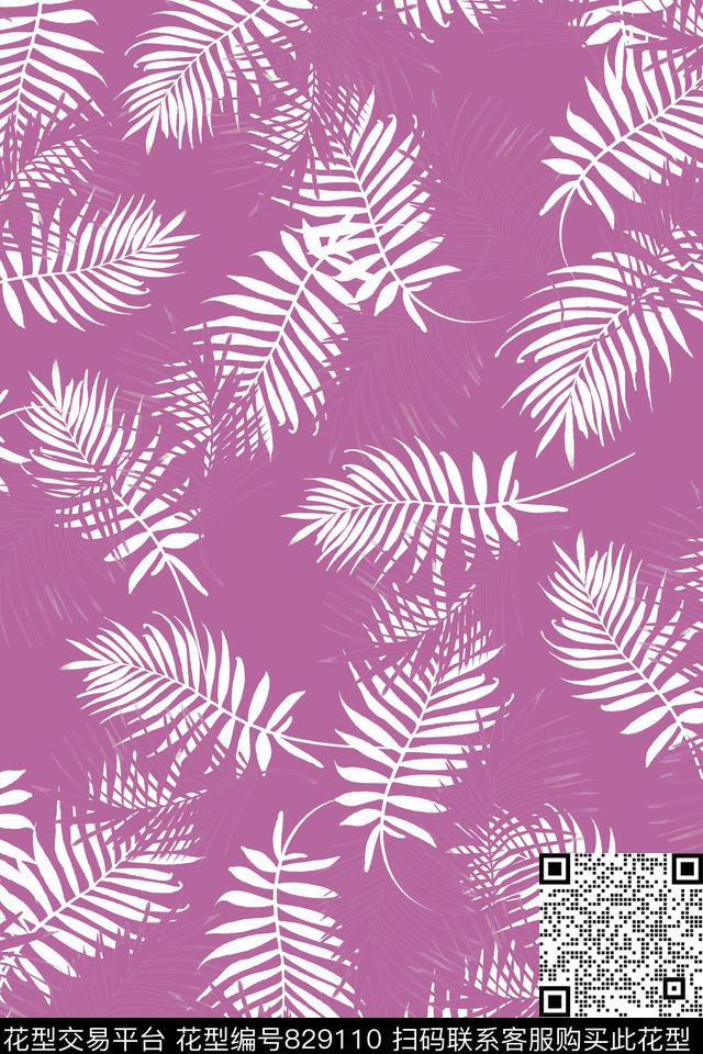 棕榈叶休闲大图案传统印花华亿平台下载（图片编号: 829110） - 瓦栏（Walan）