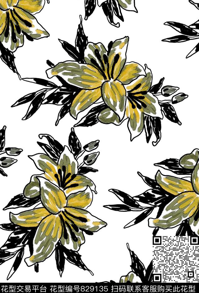 时尚花卉女装数码印花华亿平台下载（图片编号: 829135） - 瓦栏（Walan）