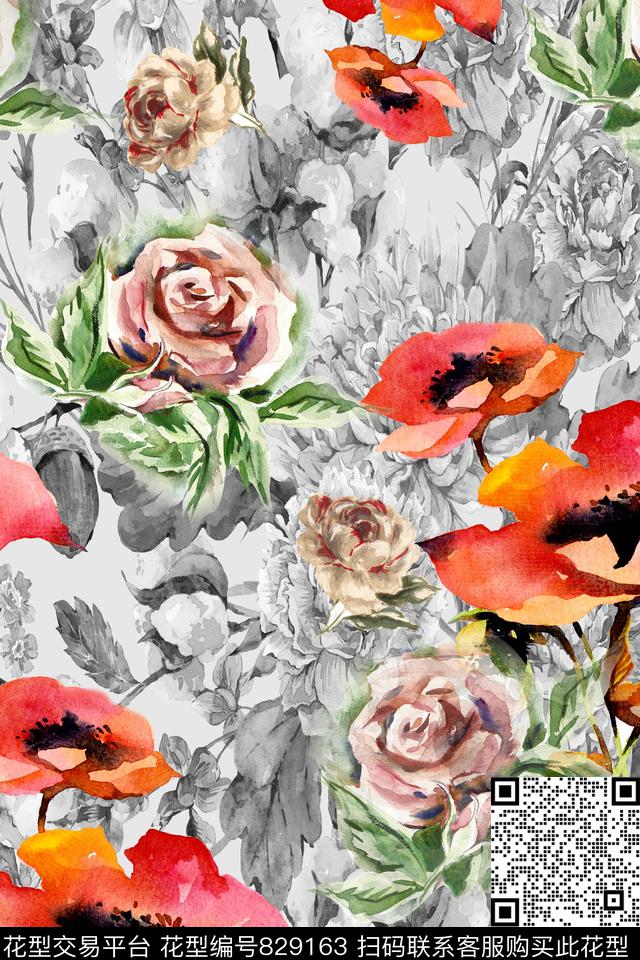 手绘荷花肌理数码印花华亿平台下载（图片编号: 829163） - 瓦栏（Walan）