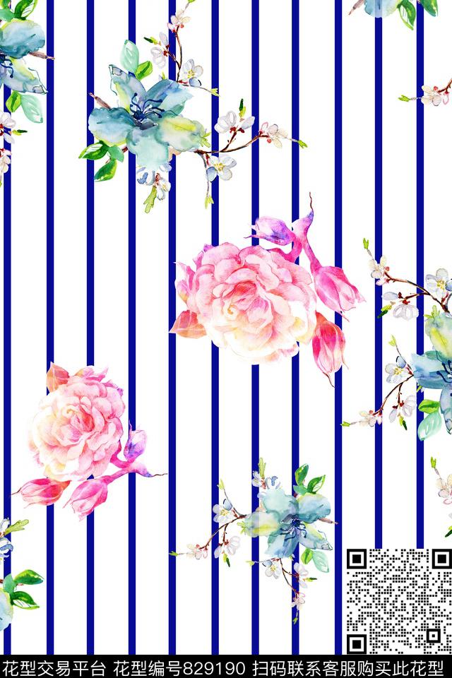 几何条纹花卉数码印花华亿平台下载（图片编号: 829190） - 瓦栏（Walan）