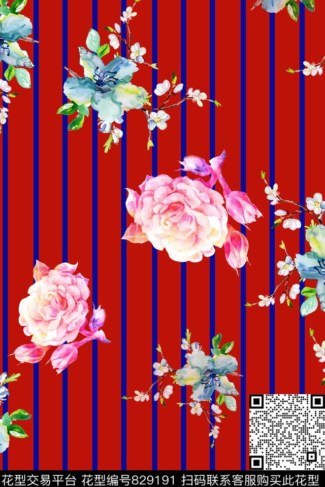 几何条纹花卉数码印花华亿平台下载（图片编号: 829191） - 瓦栏（Walan）