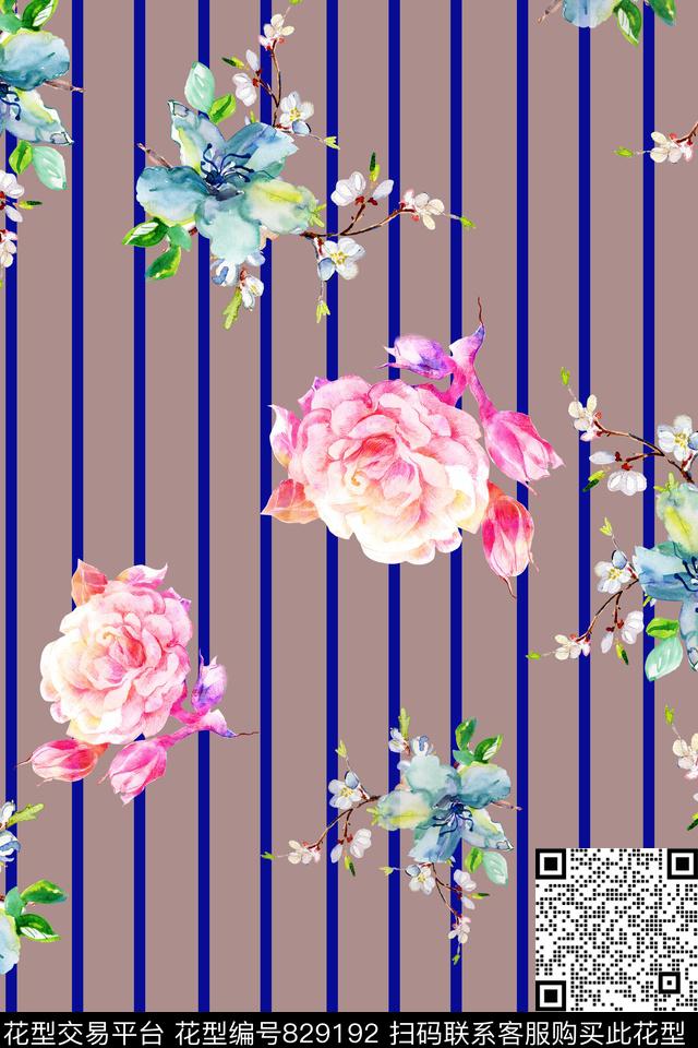 几何条纹花卉数码印花华亿平台下载（图片编号: 829192） - 瓦栏（Walan）