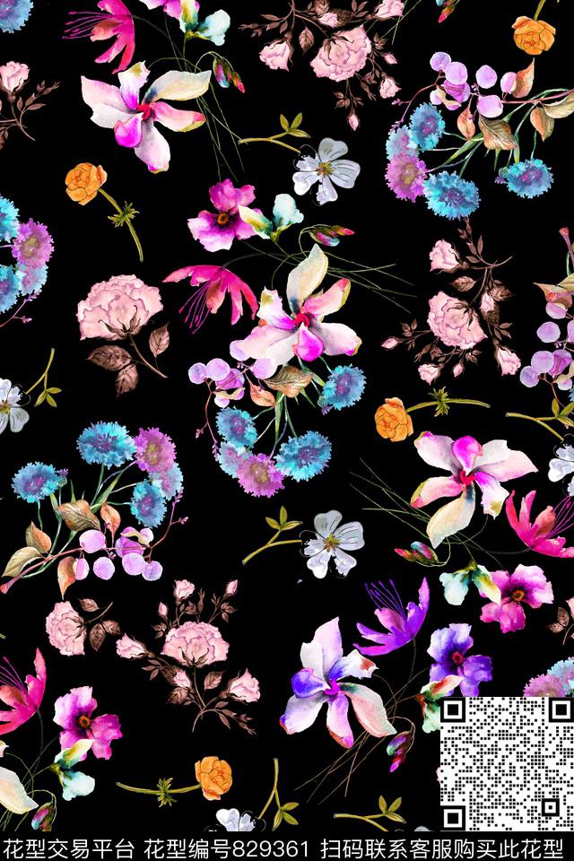 花卉玫瑰碎花数码印花华亿平台下载（图片编号: 829361） - 瓦栏（Walan）