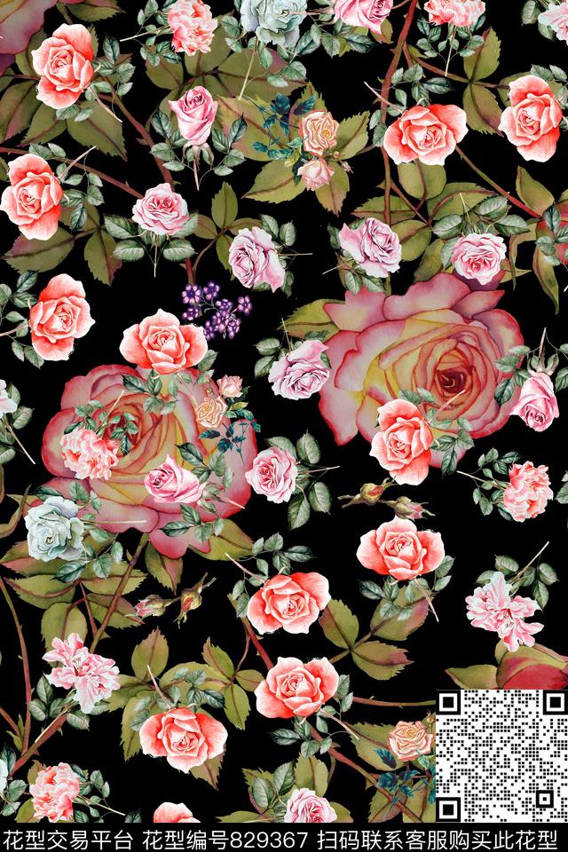 薰衣草玫瑰小碎花数码印花华亿平台下载（图片编号: 829367） - 瓦栏（Walan）