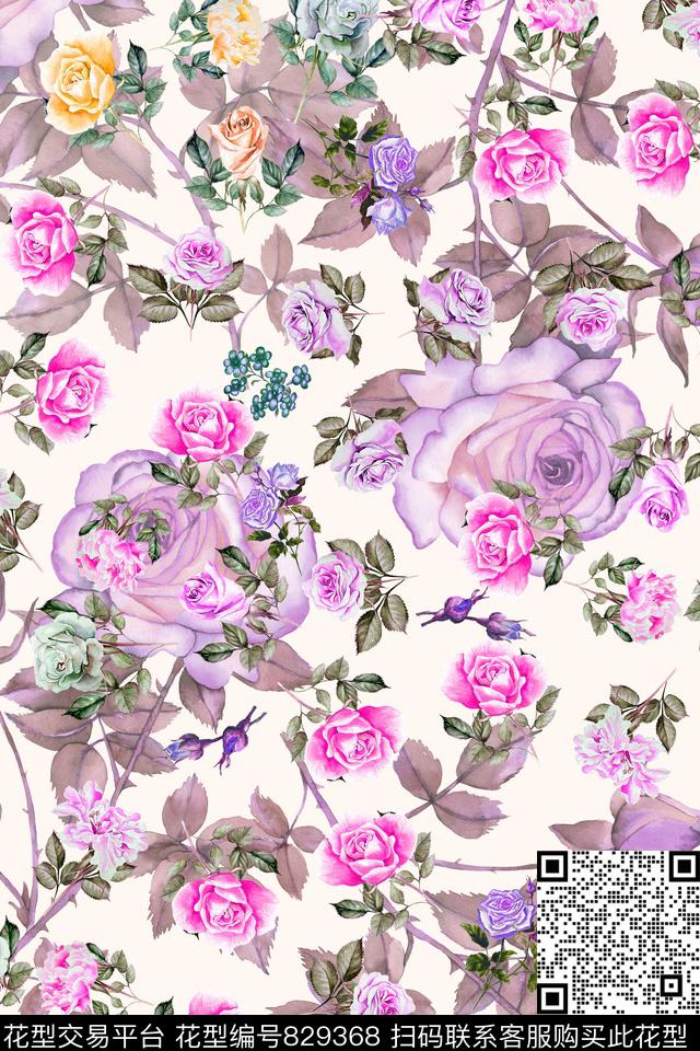 薰衣草玫瑰小碎花数码印花华亿平台下载（图片编号: 829368） - 瓦栏（Walan）