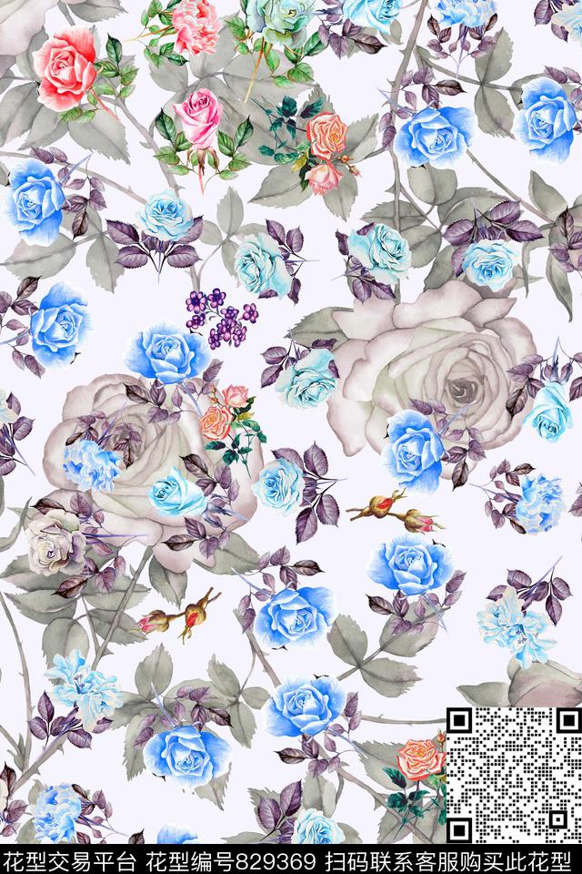 薰衣草玫瑰小碎花数码印花华亿平台下载（图片编号: 829369） - 瓦栏（Walan）
