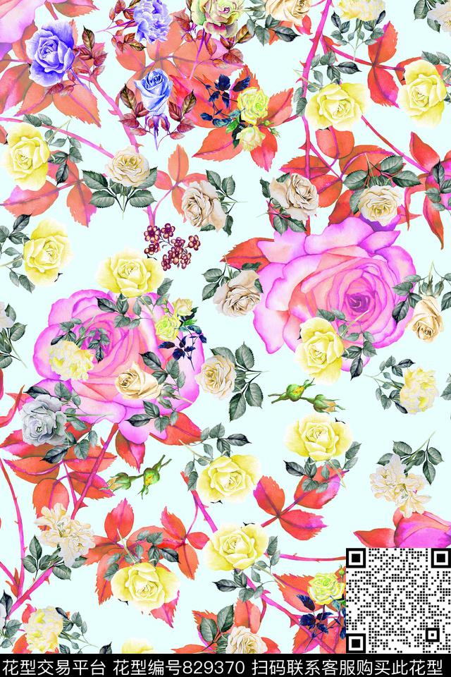 薰衣草玫瑰小碎花数码印花华亿平台下载（图片编号: 829370） - 瓦栏（Walan）