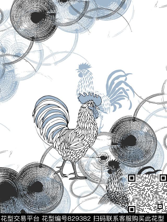 公鸡几何纹理男装T恤华亿平台传统印花华亿平台下载（图片编号: 829382） - 瓦栏（Walan）