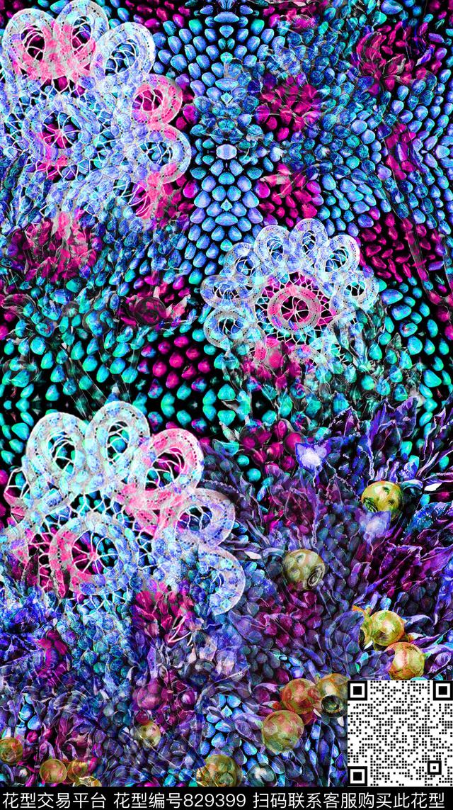 笔触花朵纹理数码印花华亿平台下载（图片编号: 829399） - 瓦栏（Walan）