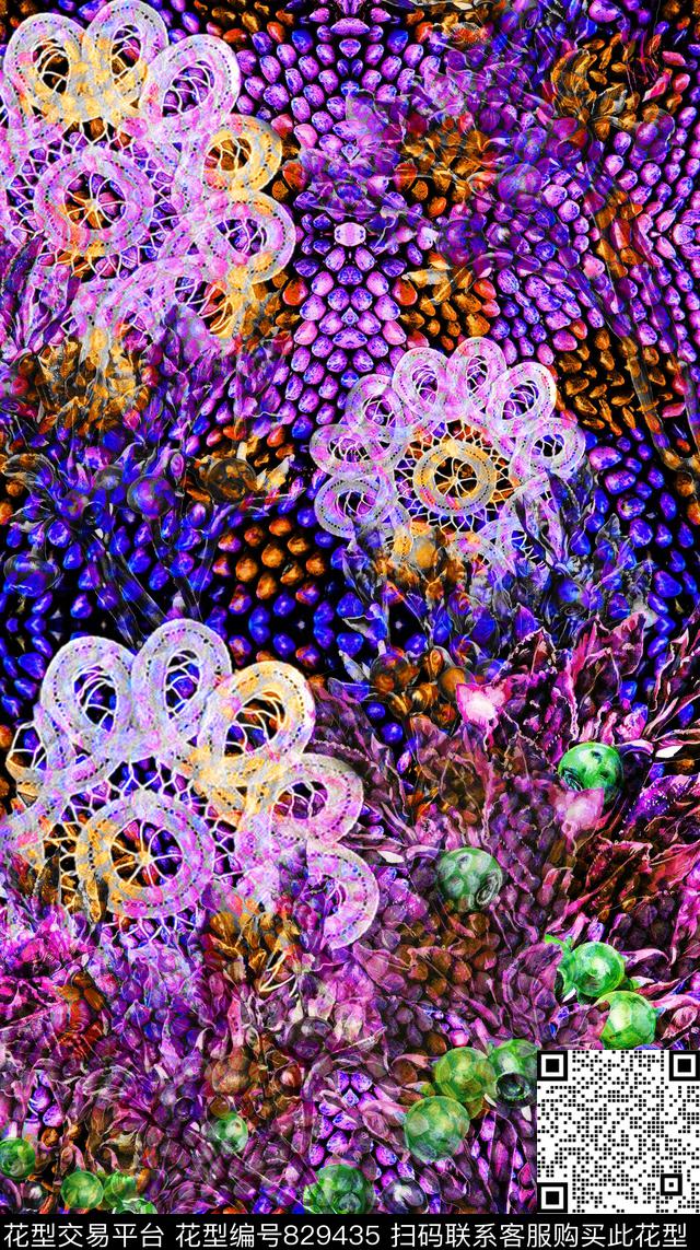 笔触花朵纹理数码印花华亿平台下载（图片编号: 829435） - 瓦栏（Walan）