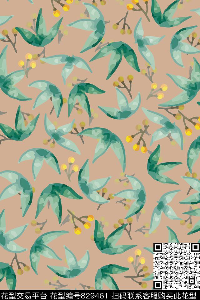 休闲风叶子花卉传统印花华亿平台下载（图片编号: 829461） - 瓦栏（Walan）