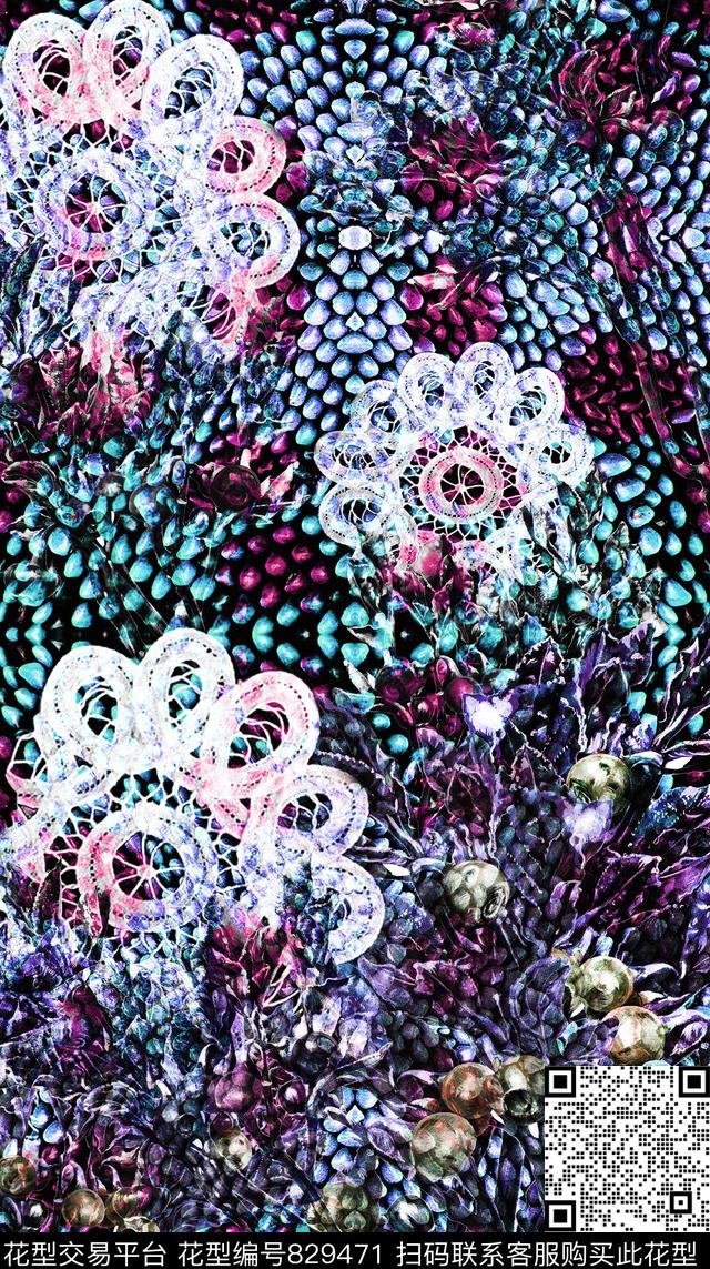 笔触花朵纹理数码印花华亿平台下载（图片编号: 829471） - 瓦栏（Walan）